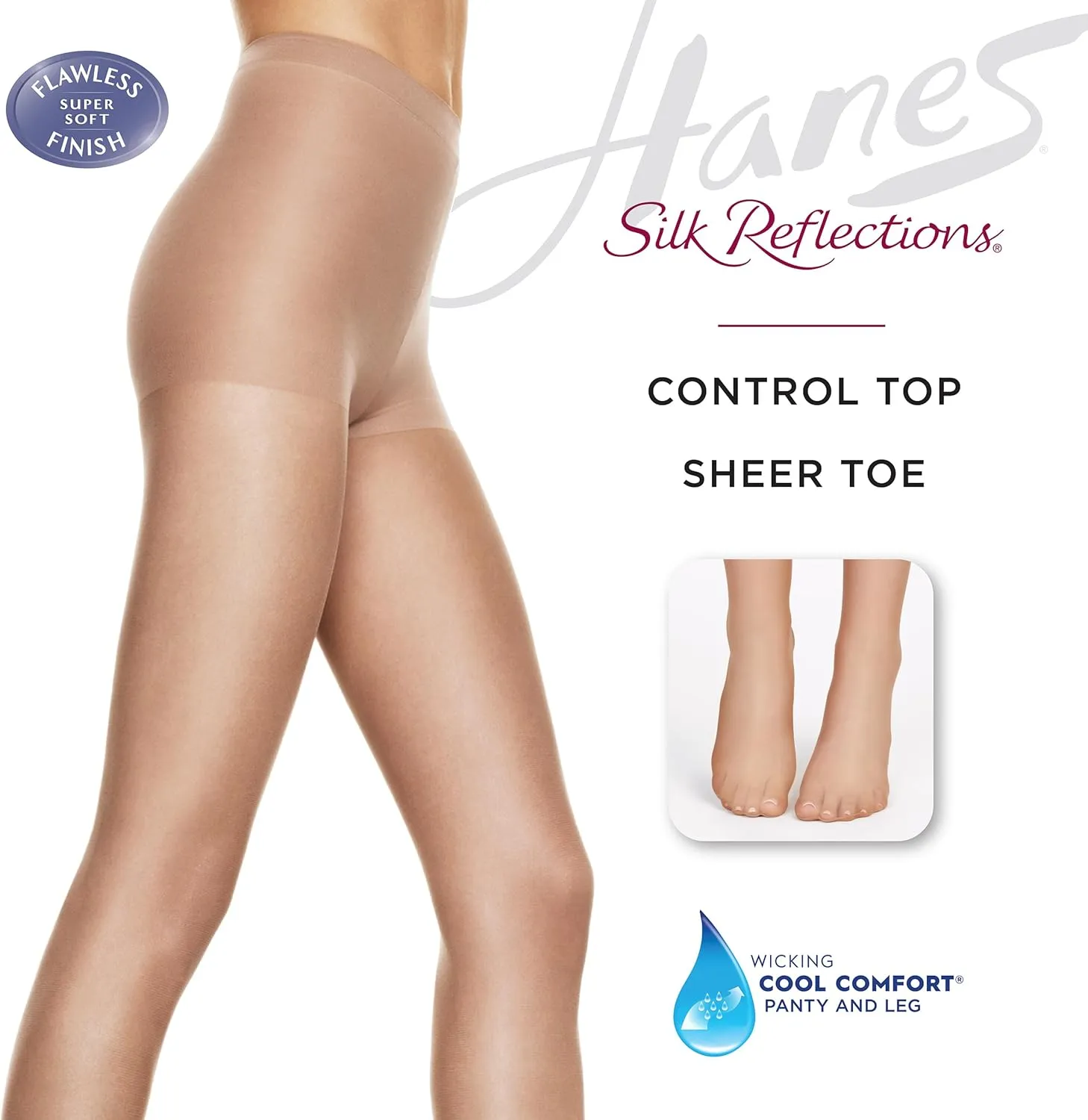 Hanes Women's Control Top Sheer Toe Silk Reflections Panty Hose