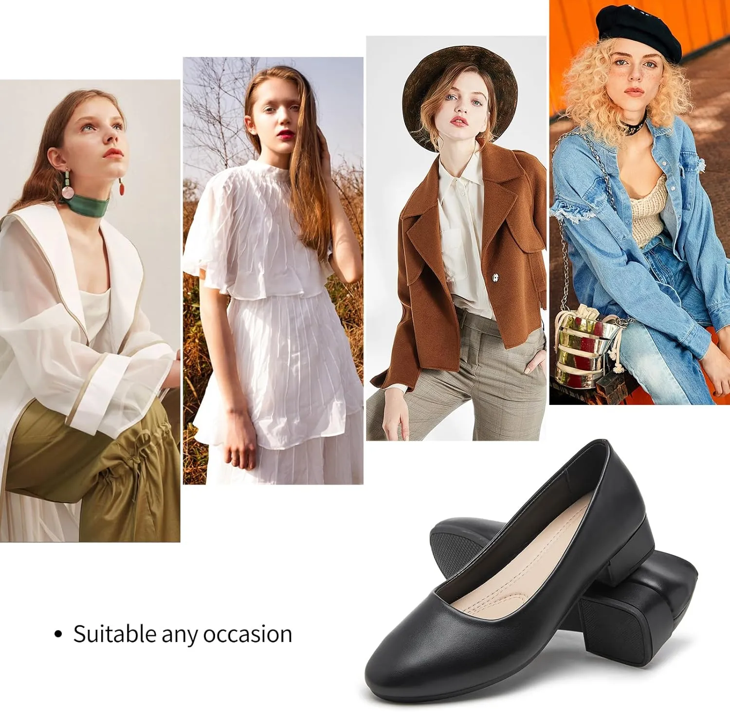 hash bubbie Women's Loafers Slip on Shoes Chunky Low Block Heels Closed Toe Pumps Shoes Office Shoes Ladies Elegant Wedding Dress Shoes