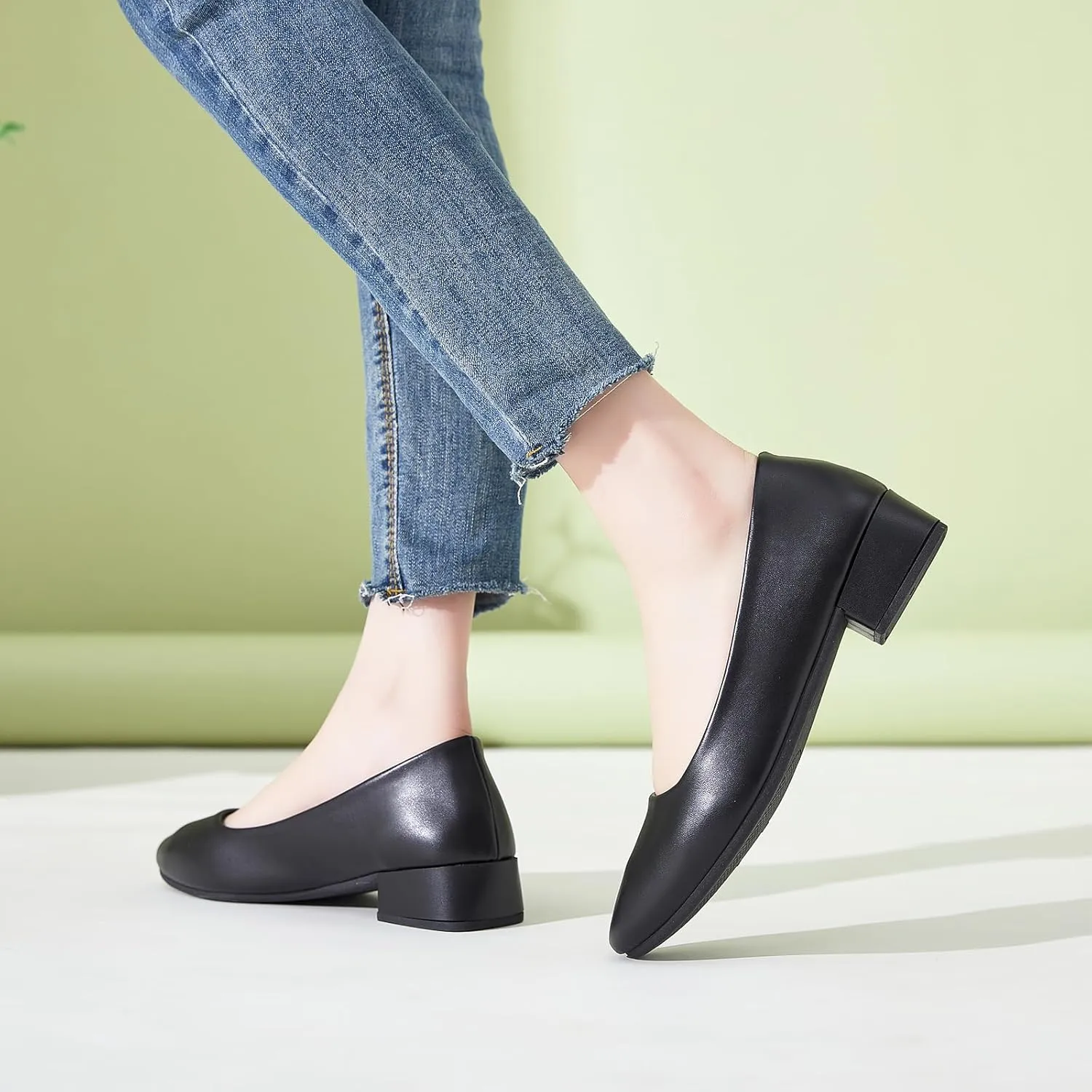 hash bubbie Women's Loafers Slip on Shoes Chunky Low Block Heels Closed Toe Pumps Shoes Office Shoes Ladies Elegant Wedding Dress Shoes