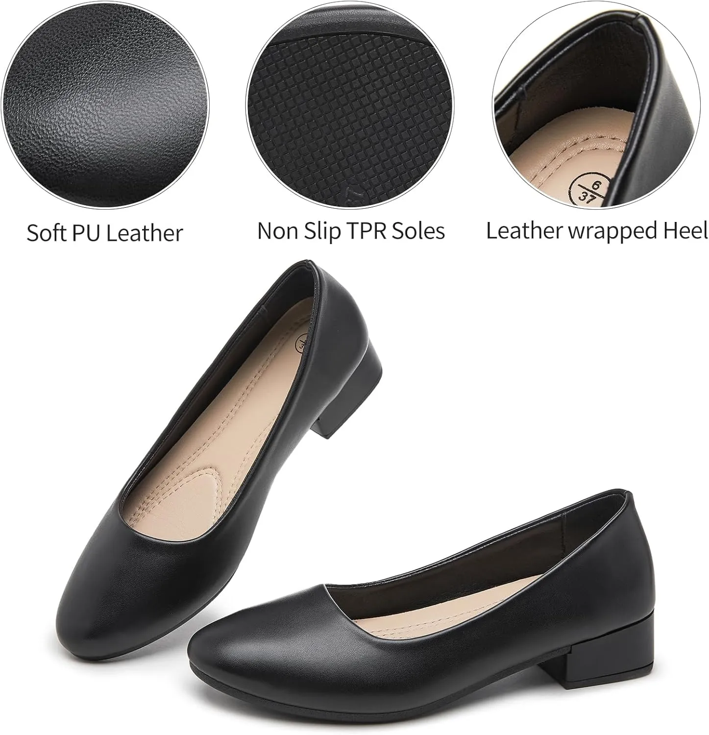 hash bubbie Women's Loafers Slip on Shoes Chunky Low Block Heels Closed Toe Pumps Shoes Office Shoes Ladies Elegant Wedding Dress Shoes