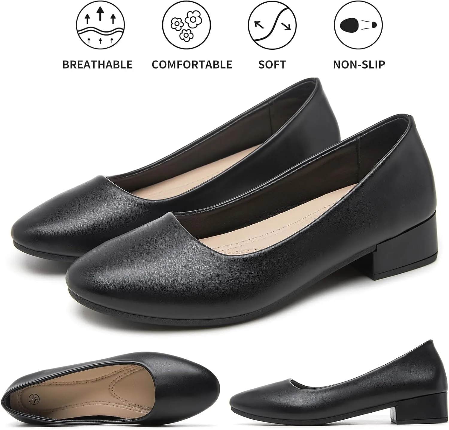 hash bubbie Women's Loafers Slip on Shoes Chunky Low Block Heels Closed Toe Pumps Shoes Office Shoes Ladies Elegant Wedding Dress Shoes