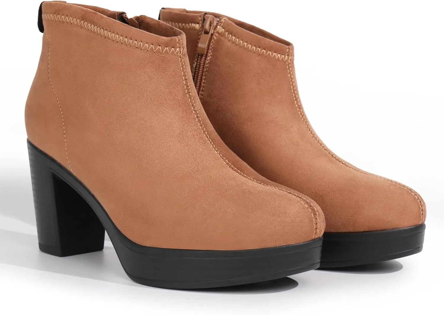 Hawkwell Women's Suede Arch Support Side Zipper Comfort Ankle Boot Chunky Block Heel Booties