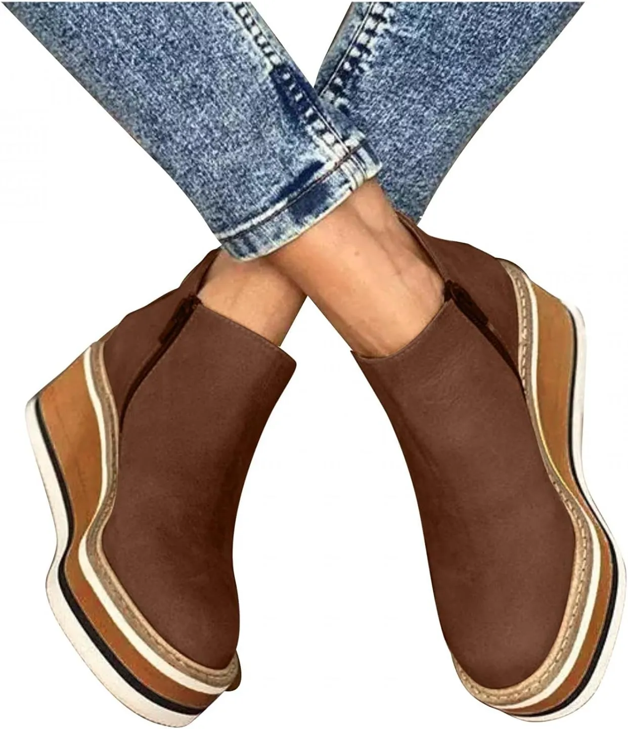 Hbeylia Platform Wedge Ankle Booties For Women Ladies Fashion Casual Leather Round Toe Chunky Bottom High Heels Ankle Boots High Top Fashion Sneakers Walking Shoes Winter Fall Dress Short Boots