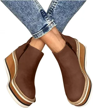 Hbeylia Platform Wedge Ankle Booties For Women Ladies Fashion Casual Leather Round Toe Chunky Bottom High Heels Ankle Boots High Top Fashion Sneakers Walking Shoes Winter Fall Dress Short Boots