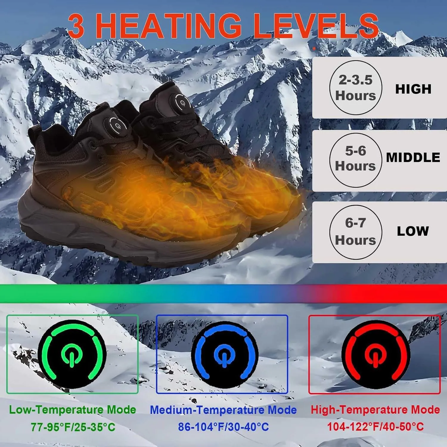 Heated Shoes, Heated Boots for Women with 3 Heating Settings 4000mAh Rechargeable Feet Warmers Winter Heated Insoles Sneakers for Men for Cold Weather Activities as Working Outdoor Unisex