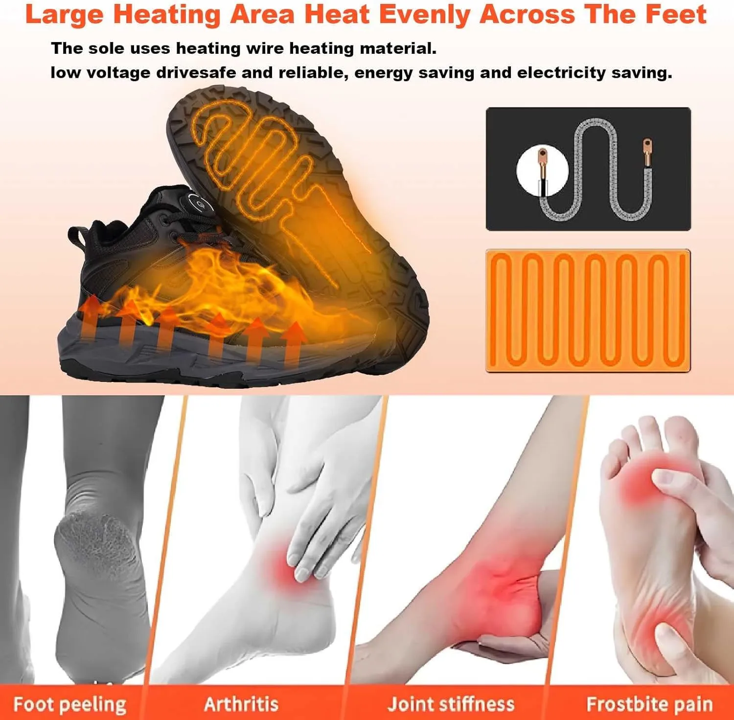 Heated Shoes, Heated Boots for Women with 3 Heating Settings 4000mAh Rechargeable Feet Warmers Winter Heated Insoles Sneakers for Men for Cold Weather Activities as Working Outdoor Unisex