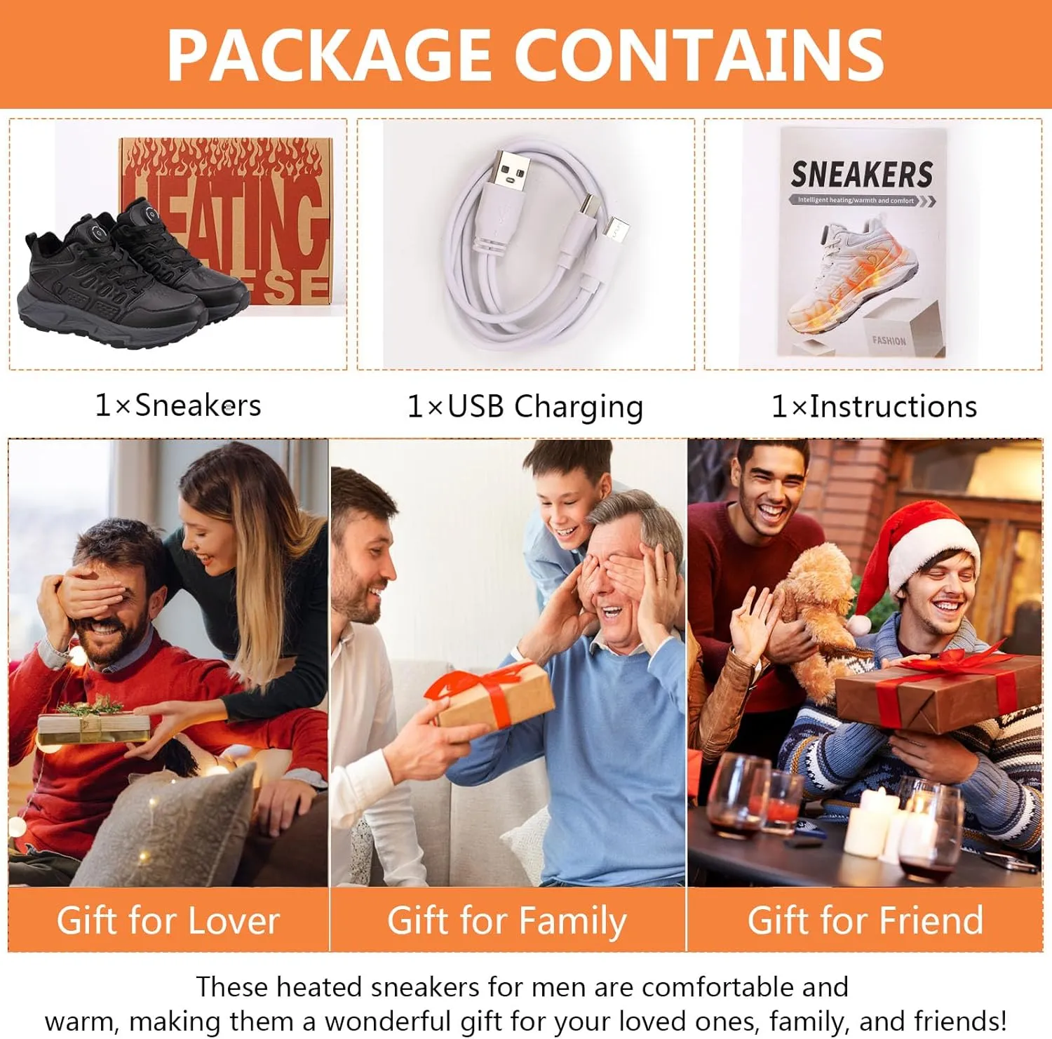 Heated Sneakers for Women and Men, Rechargeable Heating Shoes Foot Warmers with 3 Temperature Settings, Winter Outdoor Heated Sports Shoes