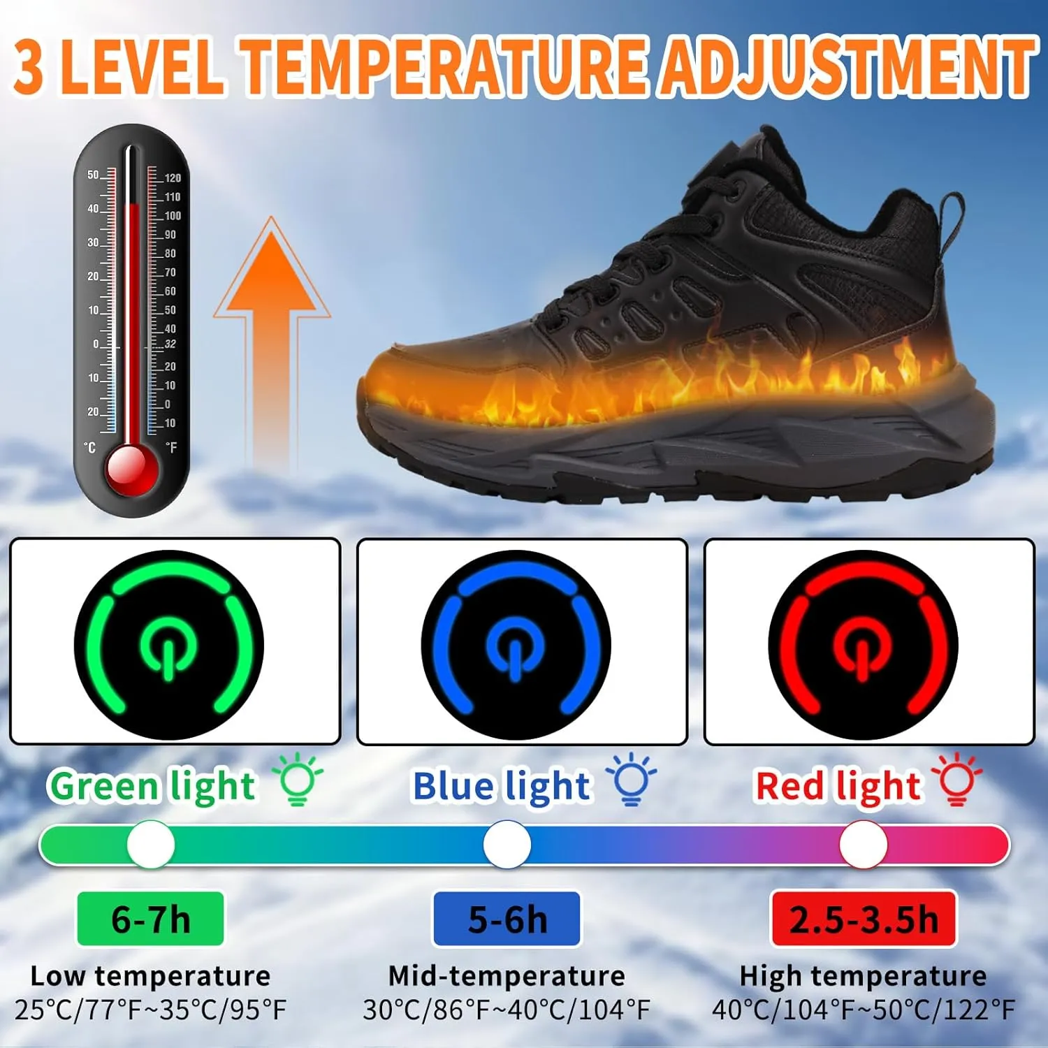 Heated Sneakers for Women and Men, Rechargeable Heating Shoes Foot Warmers with 3 Temperature Settings, Winter Outdoor Heated Sports Shoes