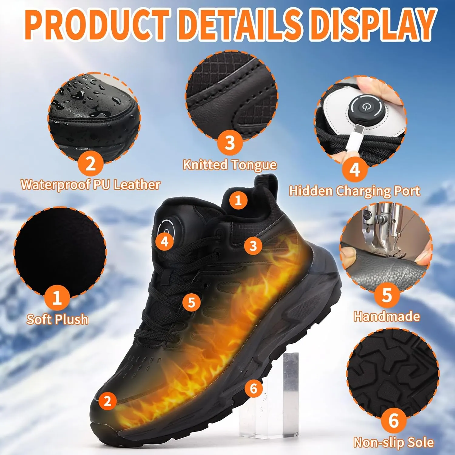 Heated Sneakers for Women and Men, Rechargeable Heating Shoes Foot Warmers with 3 Temperature Settings, Winter Outdoor Heated Sports Shoes