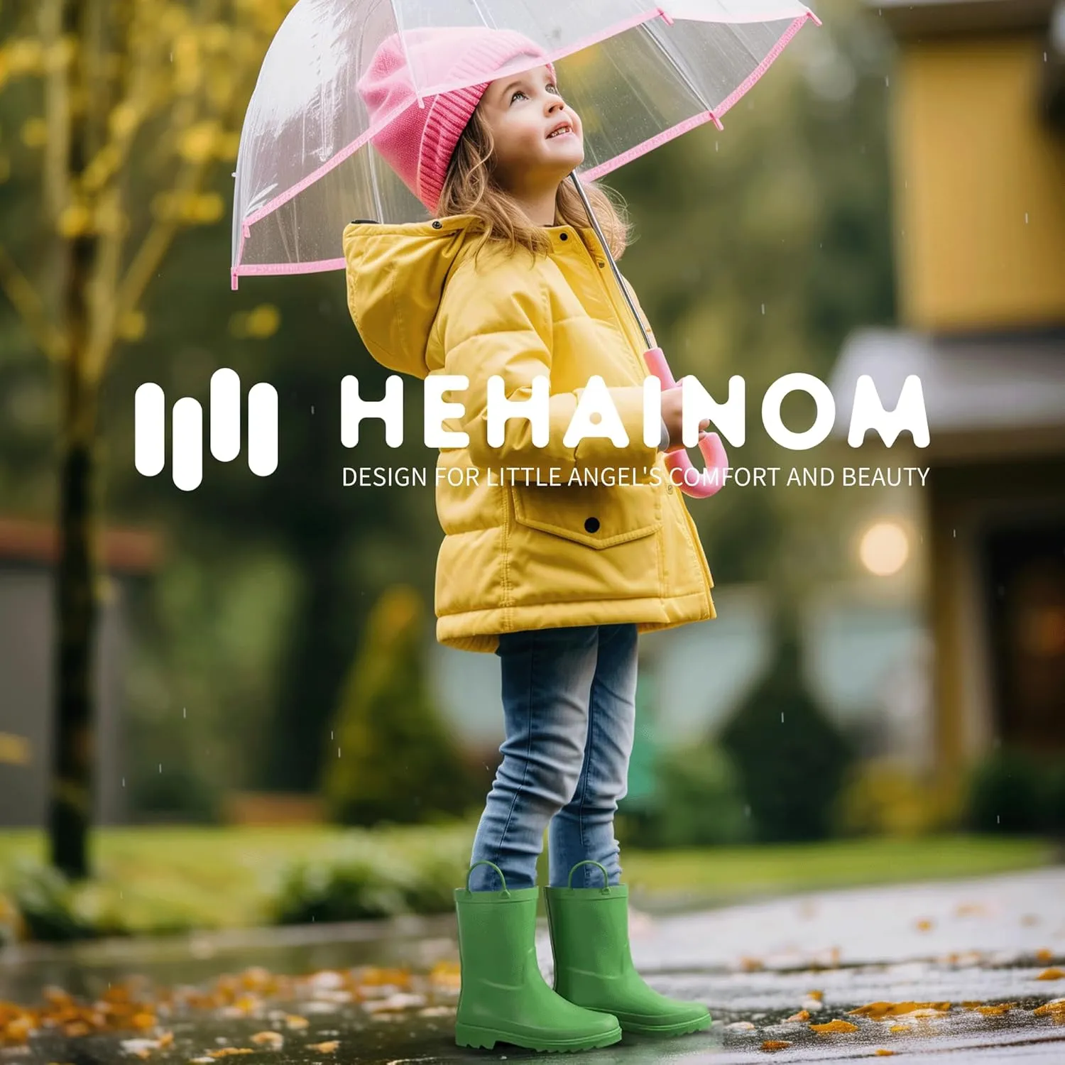 Hehainom Toddler Kids Rain Boots for Boys Girls Waterproof Easy-on Handles Rainboots