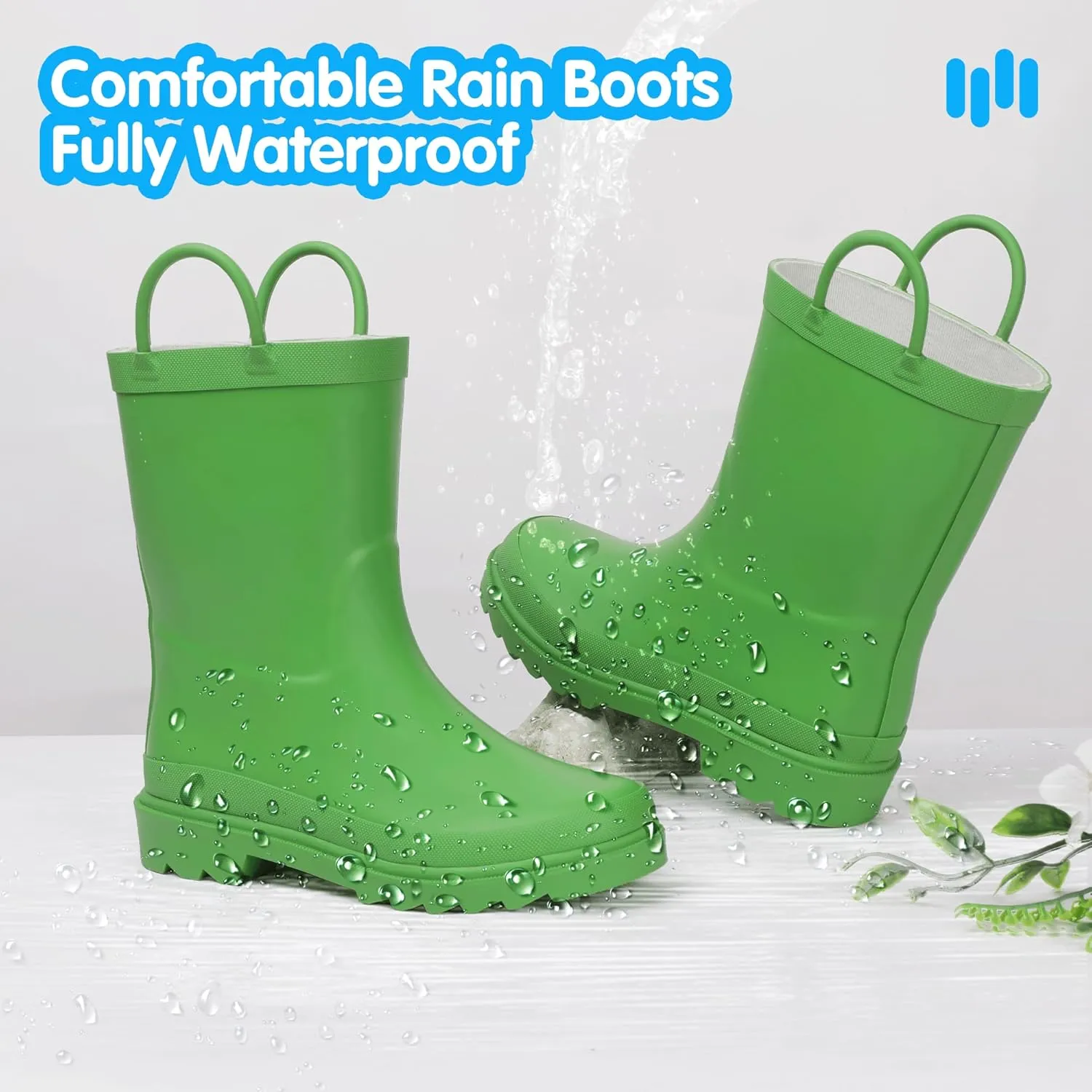 Hehainom Toddler Kids Rain Boots for Boys Girls Waterproof Easy-on Handles Rainboots