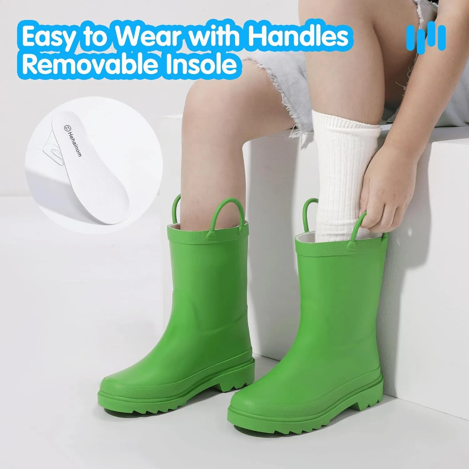 Hehainom Toddler Kids Rain Boots for Boys Girls Waterproof Easy-on Handles Rainboots