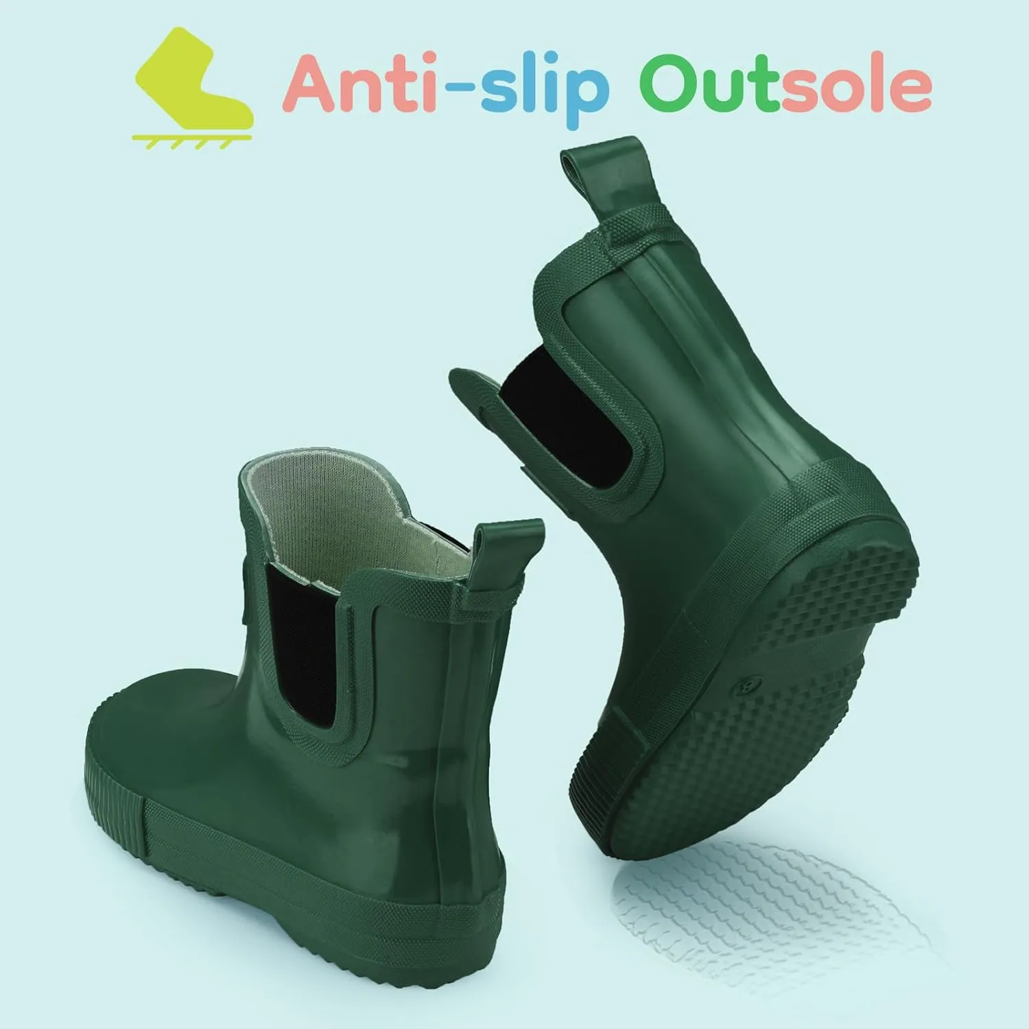 HISEA Kids Ankle Rain Boots Waterproof Deck Rubber Shoes for Boys Girls (Toddler/Little Kid/Big Kid)