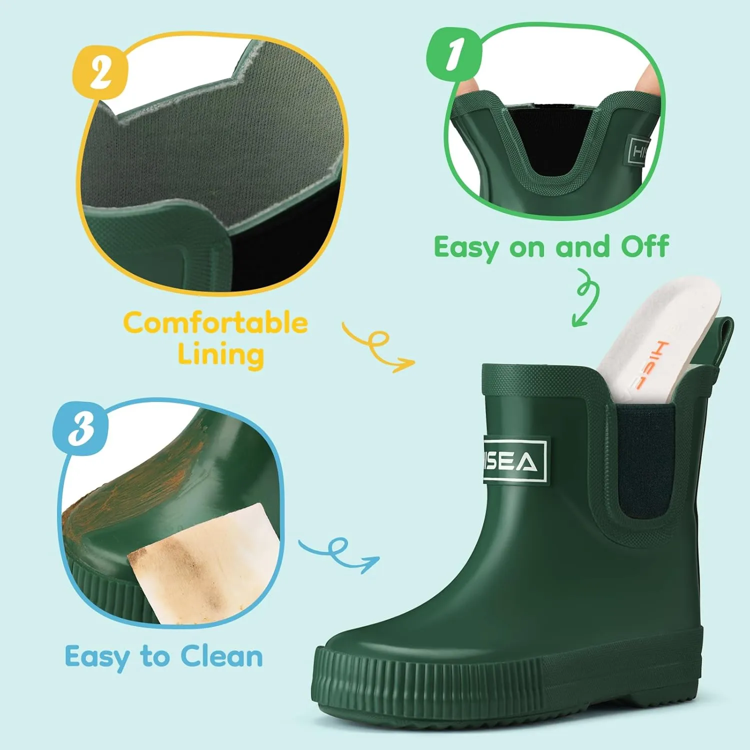 HISEA Kids Ankle Rain Boots Waterproof Deck Rubber Shoes for Boys Girls (Toddler/Little Kid/Big Kid)