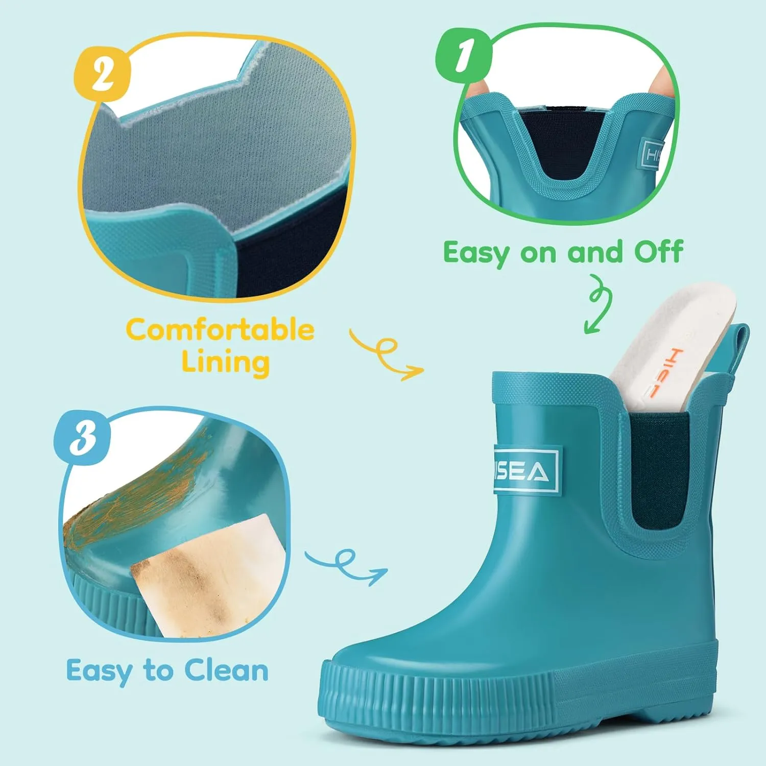 HISEA Kids Ankle Rain Boots Waterproof Deck Rubber Shoes for Boys Girls (Toddler/Little Kid/Big Kid)