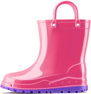 HISEA Toddler Kids Rain Boots for Boys Girls, Waterproof Rubber Boots with Easy-On Handles, Seamless Soft PVC Rainboots Lightweight Mud Shoes for Water Beach Outdoor Playing (Toddler/Little Kid/Big Kid)