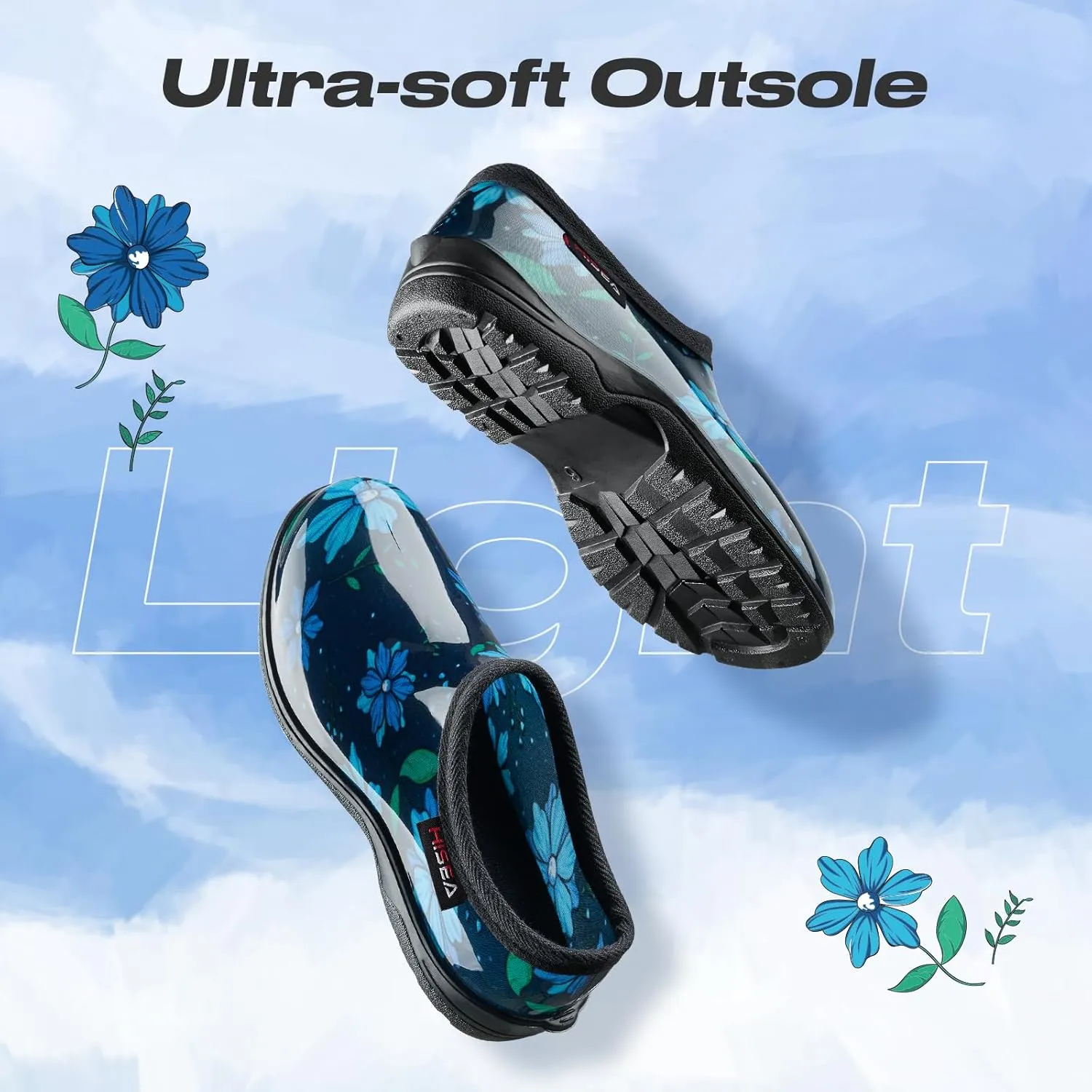 HISEA Waterproof Garden Shoe for Women Outdoor Slip-On Rain Boots Rubber Rain Shoes Short Ankle Booties and Garden Clogs with Comfort Insole
