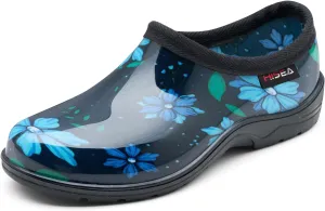 HISEA Waterproof Garden Shoe for Women Outdoor Slip-On Rain Boots Rubber Rain Shoes Short Ankle Booties and Garden Clogs with Comfort Insole