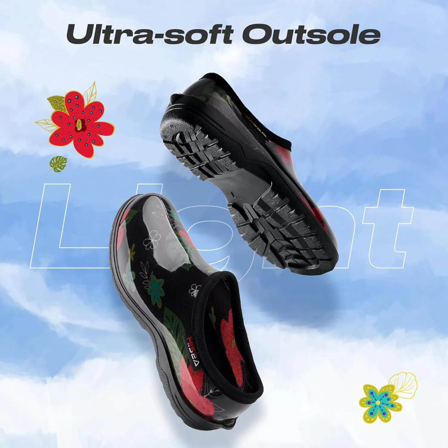 HISEA Waterproof Garden Shoe for Women Outdoor Slip-On Rain Boots Rubber Rain Shoes Short Ankle Booties and Garden Clogs with Comfort Insole