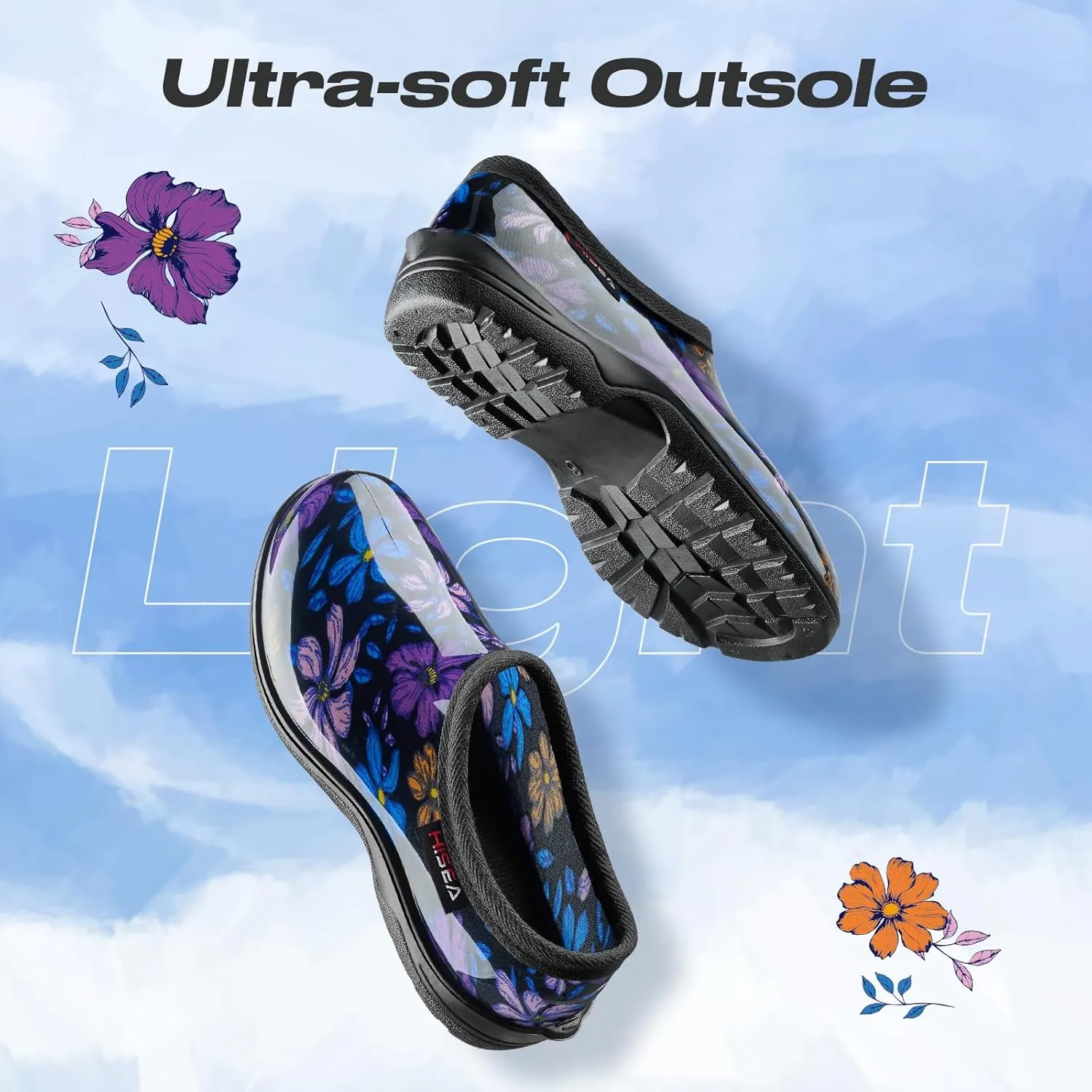 HISEA Waterproof Garden Shoe for Women Outdoor Slip-On Rain Boots Rubber Rain Shoes Short Ankle Booties and Garden Clogs with Comfort Insole