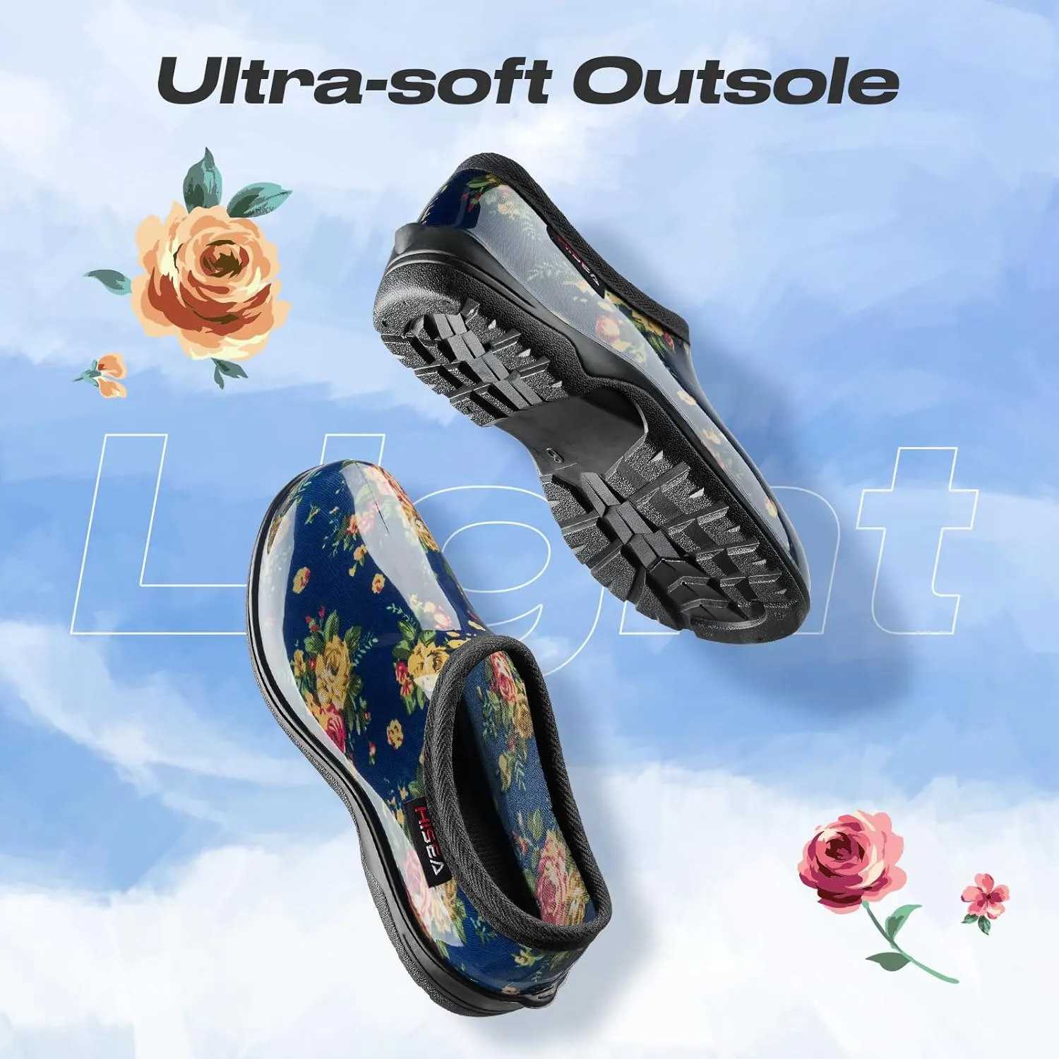 HISEA Waterproof Garden Shoe for Women Outdoor Slip-On Rain Boots Rubber Rain Shoes Short Ankle Booties and Garden Clogs with Comfort Insole