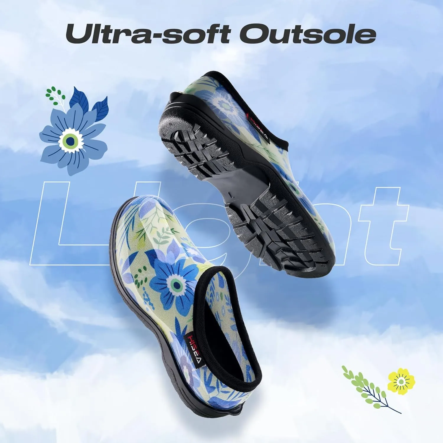 HISEA Waterproof Garden Shoe for Women Outdoor Slip-On Rain Boots Rubber Rain Shoes Short Ankle Booties and Garden Clogs with Comfort Insole