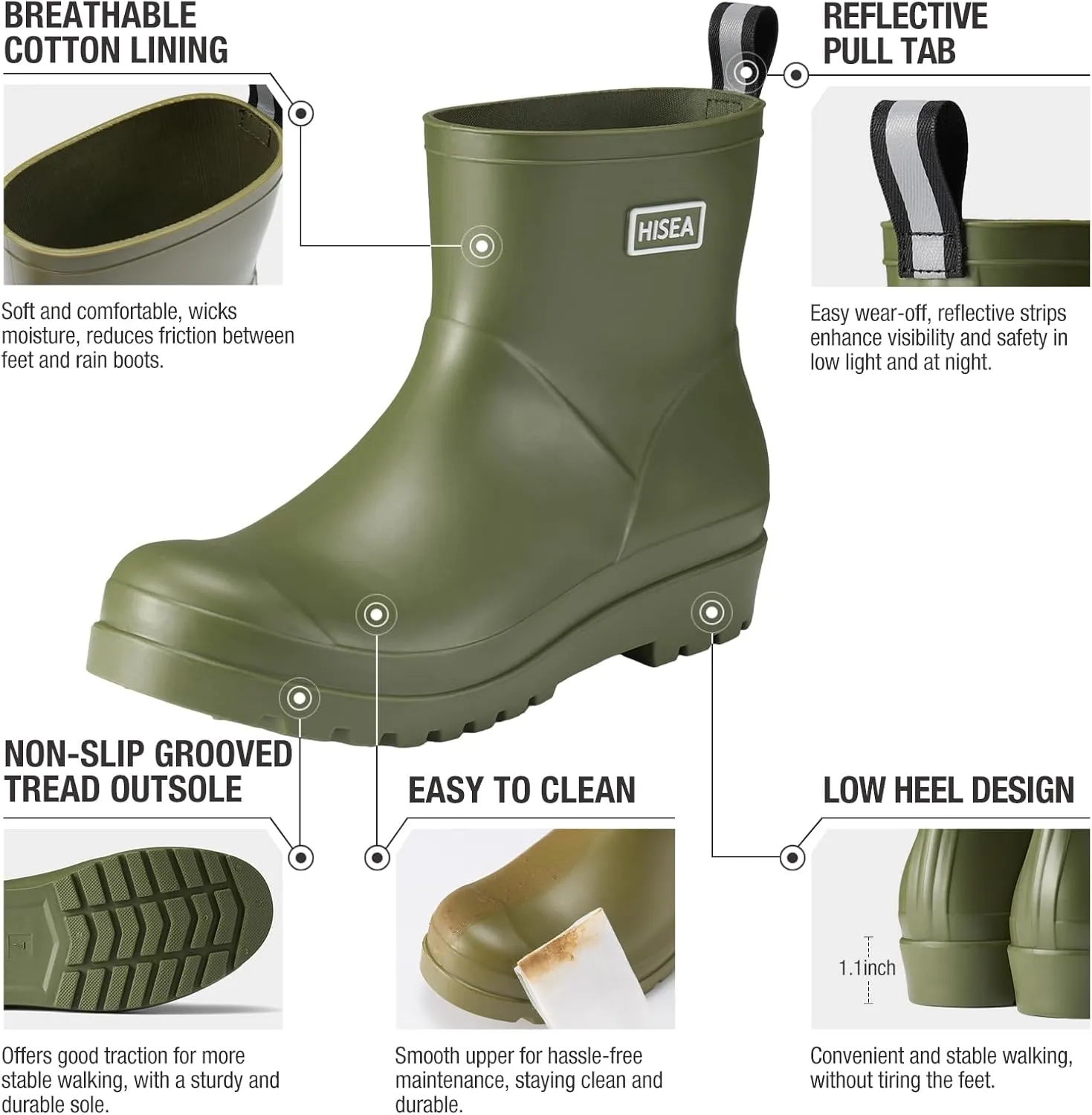 HISEA Women's Ankle Rubber Rain Boots Waterproof Short Chelsea Boots for Garden with Comfortable Insoles CHOOSE ONE SIZE UP