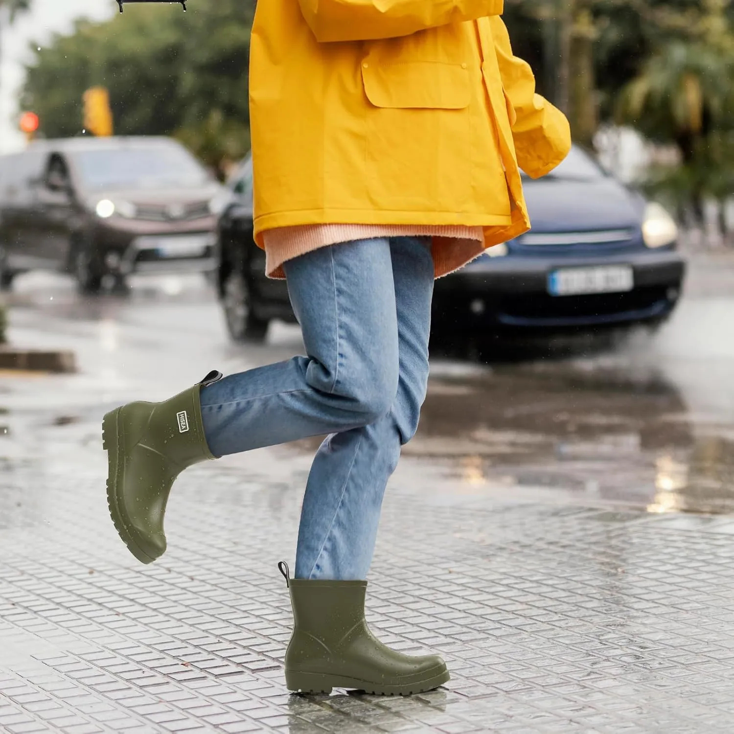 HISEA Women's Ankle Rubber Rain Boots Waterproof Short Chelsea Boots for Garden with Comfortable Insoles CHOOSE ONE SIZE UP