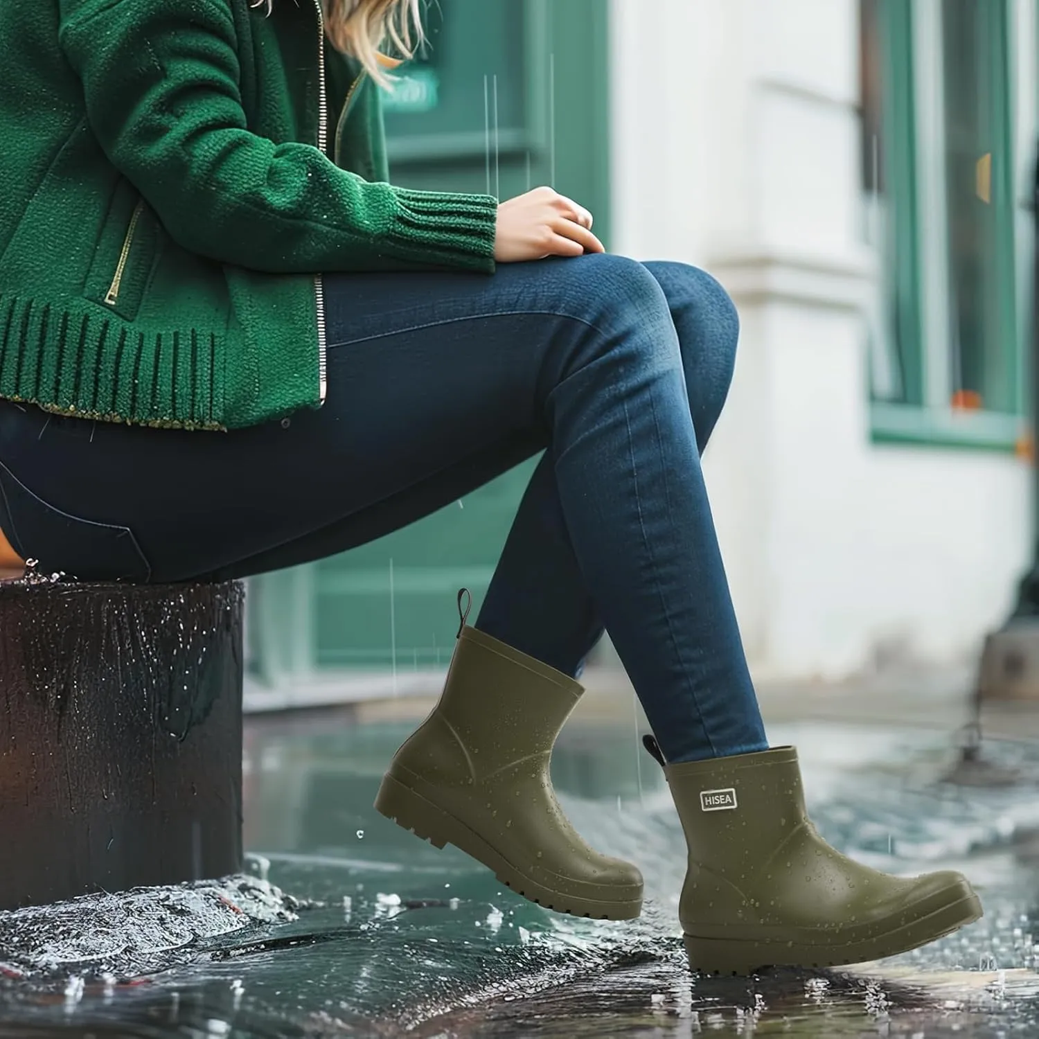 HISEA Women's Ankle Rubber Rain Boots Waterproof Short Chelsea Boots for Garden with Comfortable Insoles CHOOSE ONE SIZE UP