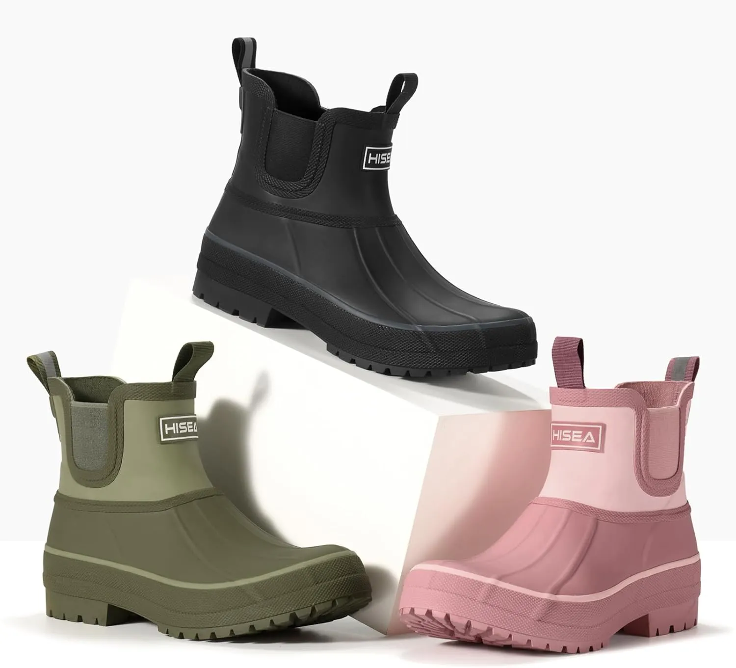 HISEA Women's Duck Chelsea Rain Boots Waterproof Short Garden Boot Outdoor Mud Boots