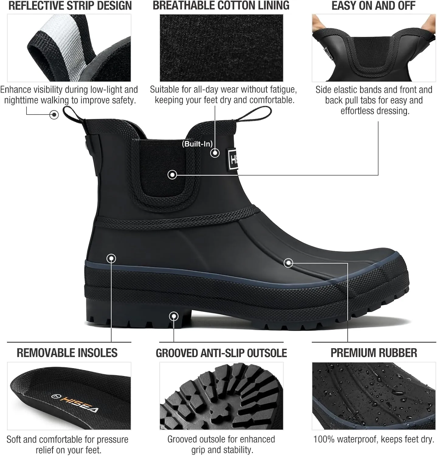 HISEA Women's Duck Chelsea Rain Boots Waterproof Short Garden Boot Outdoor Mud Boots