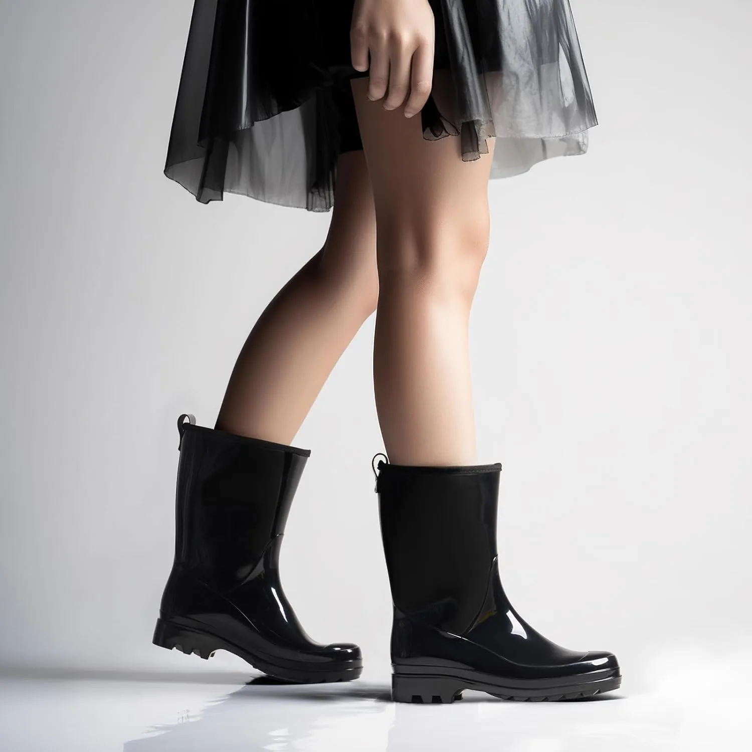 HISEA Women's Mid Calf Rain Boots Waterproof Garden Shoes Anti-Slipping Rainboots for Ladies with Comfort Insole Lightweight Rubber Short Rain Shoes Outdoor Work Boots