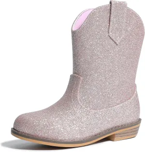 HOMEHOT Boys Girls Western Cowgirl Cowboy Boots Mid Calf Riding Shoes (toddler,little kids)