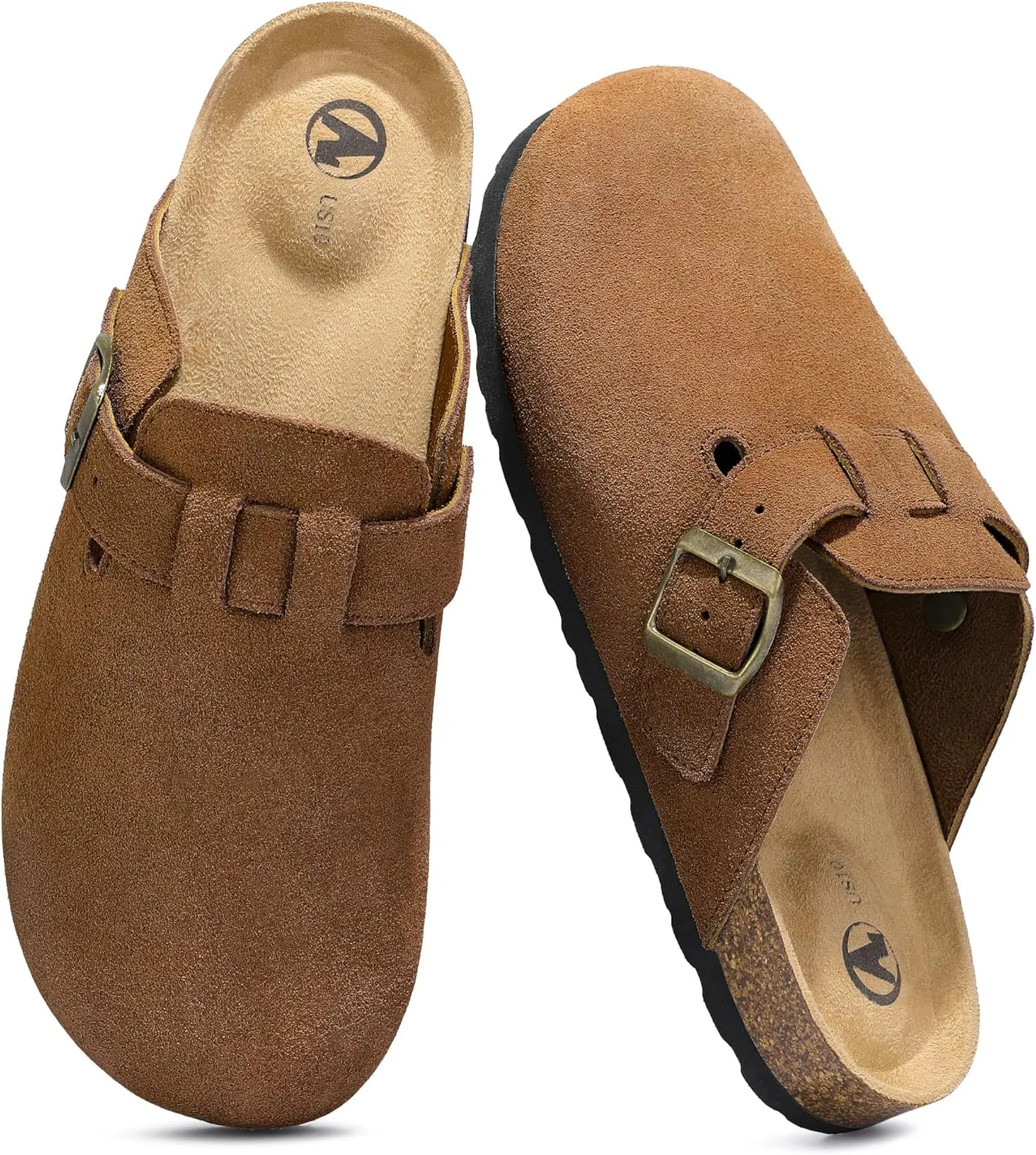 HOMETRUE Mens Suede Clogs Slippers Sandals with Cushioned Cork-Footbed