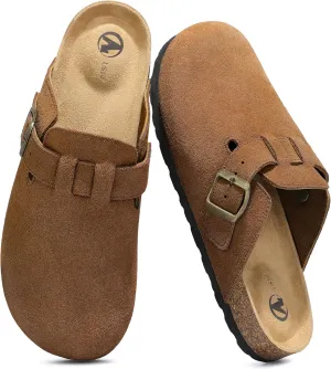 HOMETRUE Mens Suede Clogs Slippers Sandals with Cushioned Cork-Footbed