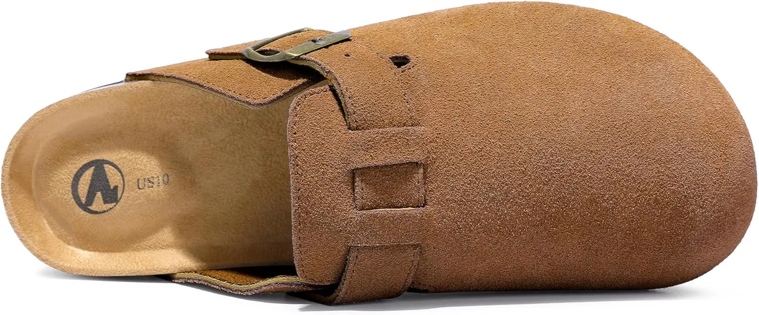 HOMETRUE Mens Suede Clogs Slippers Sandals with Cushioned Cork-Footbed