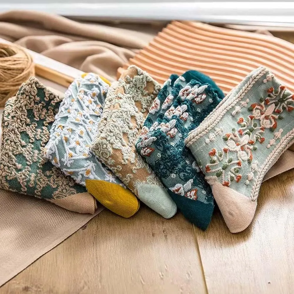 HOMSSEM Floral Crew Socks – 5Pair Flower Graphic Soft Cotton Socks for Women, Teen Girls – for Sandals, – Cute Vibrant Colors