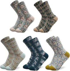 HOMSSEM Floral Crew Socks – 5Pair Flower Graphic Soft Cotton Socks for Women, Teen Girls – for Sandals, – Cute Vibrant Colors