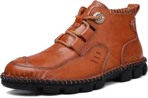 Honeystore Men's British Boots High-top Leather Motorcycle Shoes Lace-up Booties