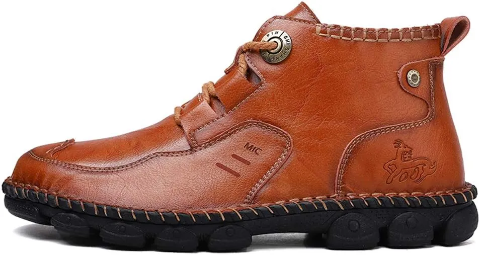 Honeystore Men's British Boots High-top Leather Motorcycle Shoes Lace-up Booties
