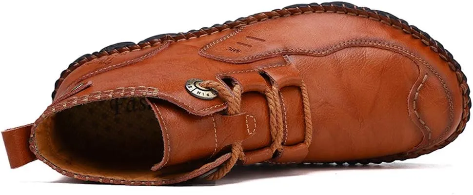 Honeystore Men's British Boots High-top Leather Motorcycle Shoes Lace-up Booties