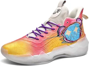 Hopelong High Upper Mens Basketball Shoes Breathable Non Slip Outdoor Sneakers Cushioning Workout Shoes High Collar Basketball Shoes for Boys Coolest Basketball Shoe with Buttons (Size 5-11)