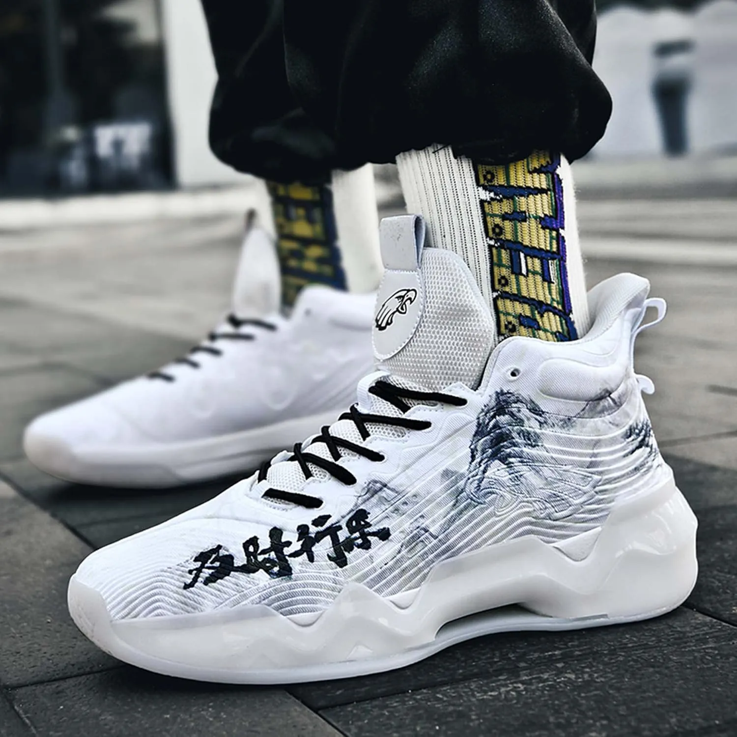 Hopelong High Upper Mens Basketball Shoes Breathable Non Slip Outdoor Sneakers Cushioning Workout Shoes High Collar Basketball Shoes for Boys Coolest Basketball Shoe with Buttons (Size 5-11)