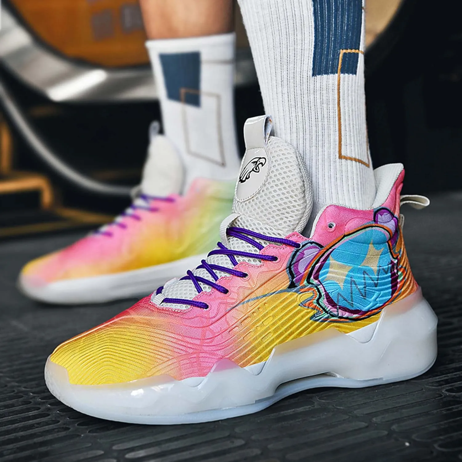 Hopelong High Upper Mens Basketball Shoes Breathable Non Slip Outdoor Sneakers Cushioning Workout Shoes High Collar Basketball Shoes for Boys Coolest Basketball Shoe with Buttons (Size 5-11)