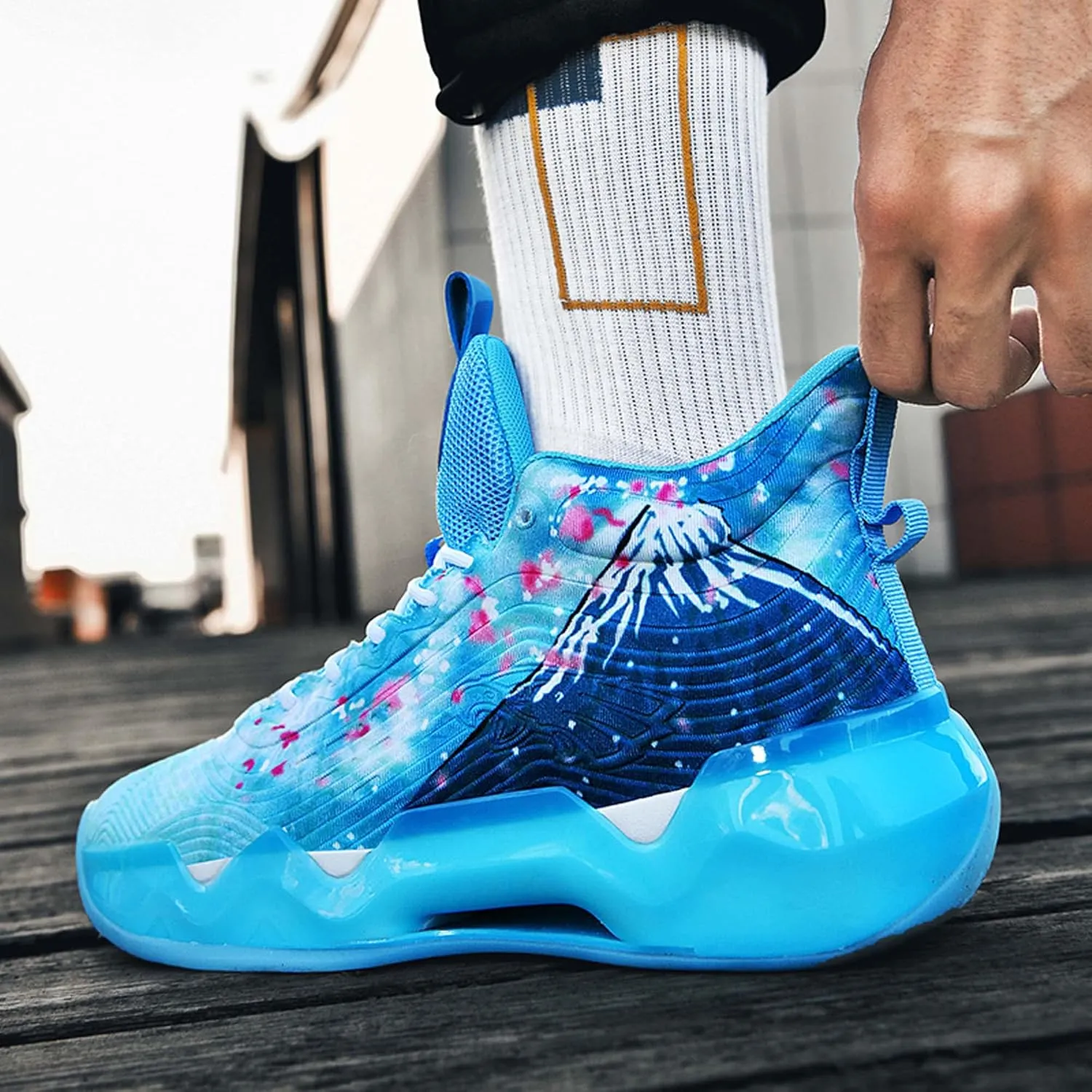 Hopelong High Upper Mens Basketball Shoes Breathable Non Slip Outdoor Sneakers Cushioning Workout Shoes High Collar Basketball Shoes for Boys Coolest Basketball Shoe with Buttons (Size 5-11)