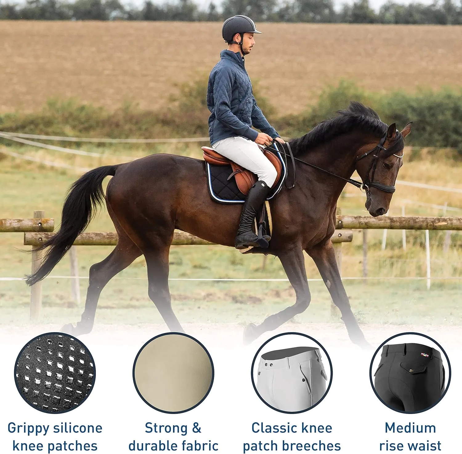 HORZE Grand Prix Men's Silicone Knee Patch Breeches | Classic Style Horse Riding Pants
