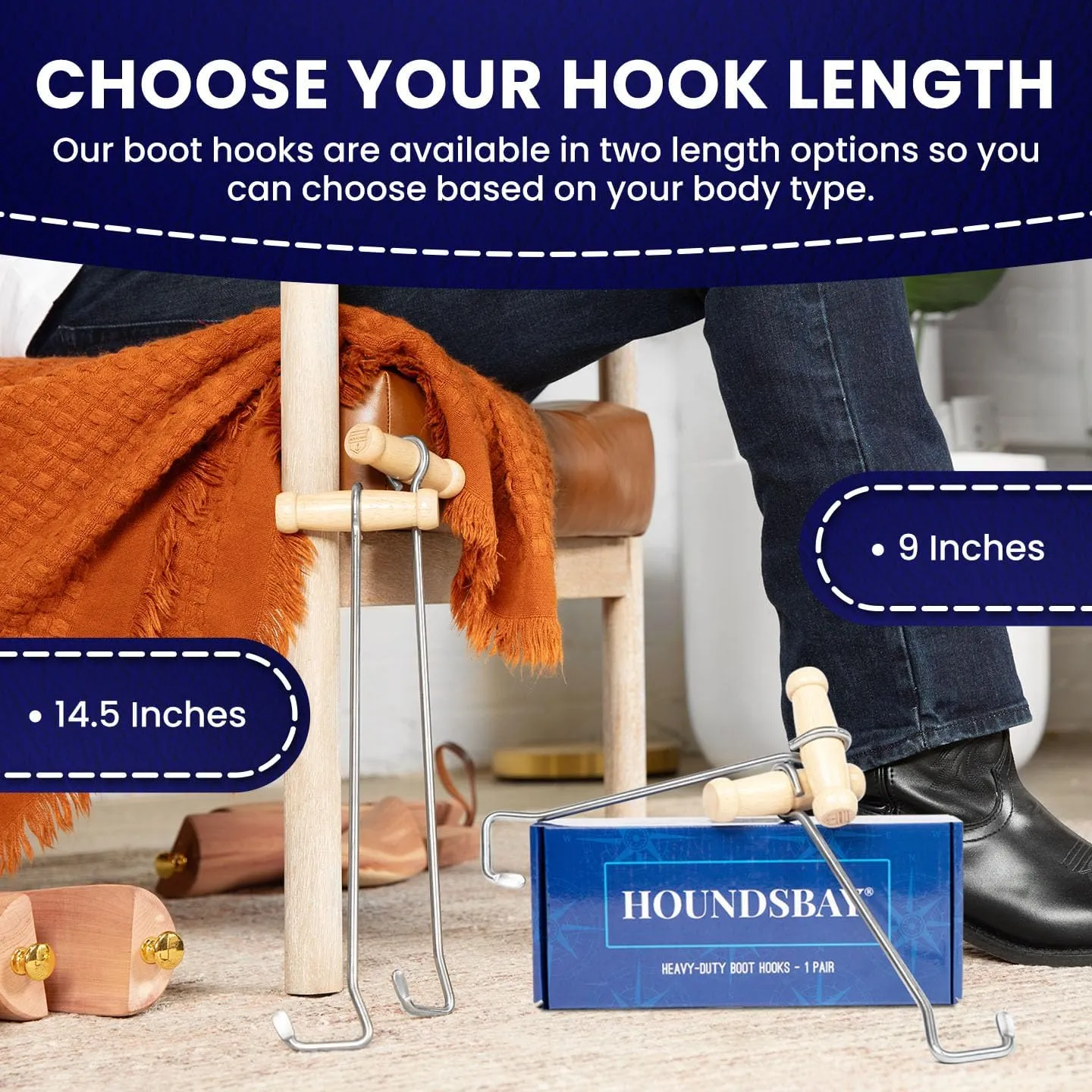 HOUNDSBAY Cowboy Boot Hooks for Men and Women - Boot Puller for Cowboy Boots with Long Handles