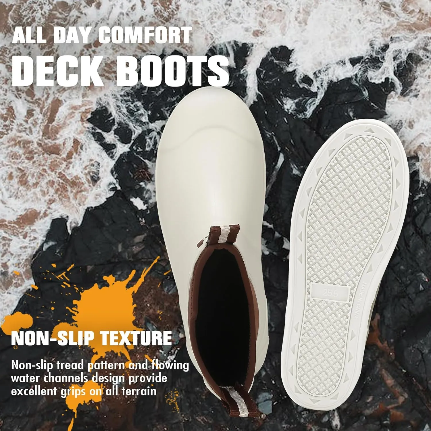 HSBDNZQ Men's Deck Boots, Deck Shoes Waterproof Rain Boots, Saltwater Rubber Ankle Boots, Non-Slip Garden Fishing Shoes for Boating Camping Sailing