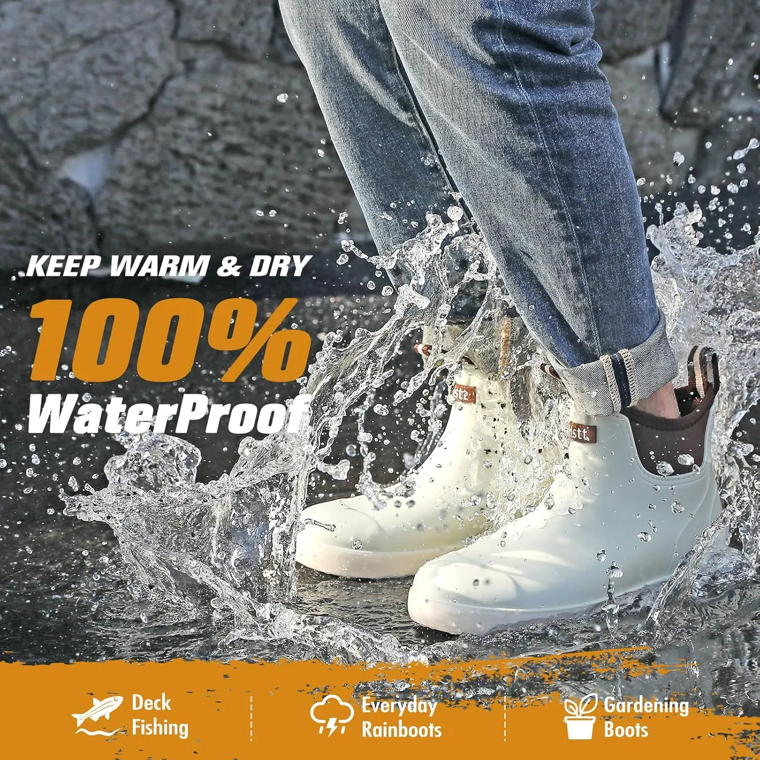 HSBDNZQ Men's Deck Boots, Deck Shoes Waterproof Rain Boots, Saltwater Rubber Ankle Boots, Non-Slip Garden Fishing Shoes for Boating Camping Sailing