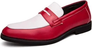HuitJours Men Two Tone Colors Penny Loafer Slip On Pull on Dress Shoes Casual Boat Shoes Moccasins